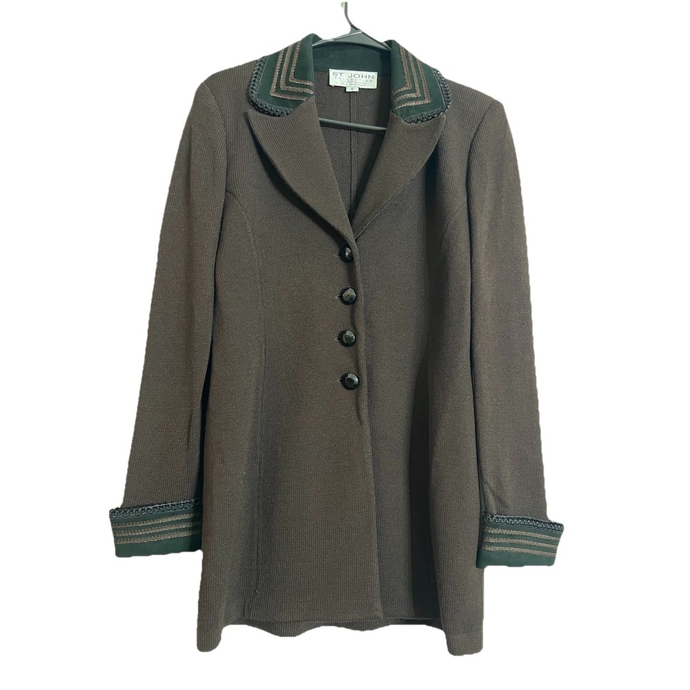St John Collection Vintage Brown Knit Skirt Suit Blazer Size 6 Marie Gray